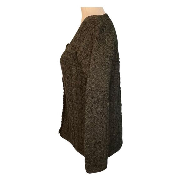 Aran Crafts Ireland Merino Wool Cable Knit Cardigan Sweater Hunter Green S - Picture 3 of 7